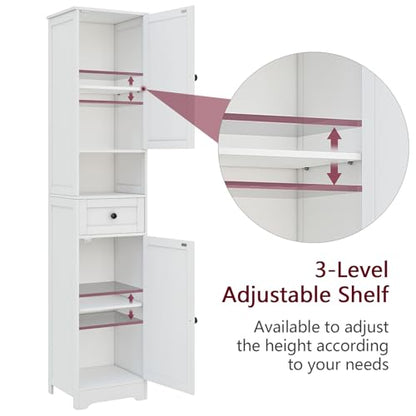 Tall Bathroom Cabinet,Storage Cabinet with 5 Shelves & 1 Drawer, with Adjustable Shelve, for Bathroom, Kitchen, Entryway, Living Room(White) - color: White