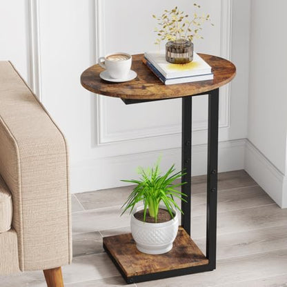 Hosfais Side Table Small End Table, C-Shaped Wood Sofa Table with Metal Frame for Living Room, Bedroom, Small Spaces (Rustic Brown) - color: Rustic Brown, size: Oval