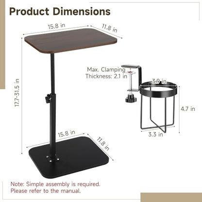 Rotating C Shaped Side Table with Cup Holder, Adjustable Height Sofa Side Table, 360 Swivel Tray Table, Slide Under Couch End Table for Bedside, Laptop, Small Space