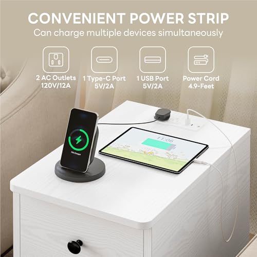 LIKIMIO Nightstand with Charging Station, 3 Drawers Modern for Bedroom - color: White
