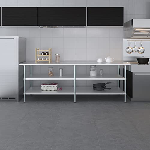 Stainless Steel Work Table with 2 Shelves | Metal Utility Table | Commercial & Residential NSF Utility (Stainless Steel Table with 2 Shelves, 96" Long x 30" Deep) - size: 96" Long x 30" Deep