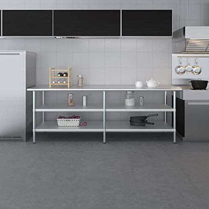 Stainless Steel Work Table with 2 Shelves | Metal Utility Table | Commercial & Residential NSF Utility (Stainless Steel Table with 2 Shelves, 96" Long x 30" Deep) - size: 96" Long x 30" Deep