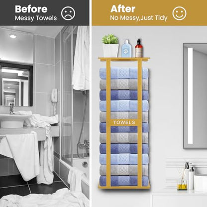 Bathroom Towel Storage Rack, Wall Mounted Bathroom Towel Rack, 30 inch Heavy Duty 6 Large Towels, Wall Mounted Towel Rack for Rolled Towels, Gold - color: Gold
