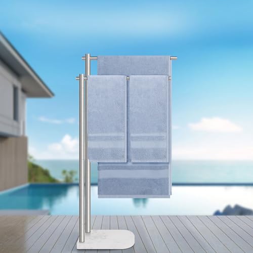 Livabber Standing Towel Rack, 304 Stainless Steel 2-Tier Towel Holder Stand with Marble Base, Modern Stylish Tall Shower Towel Bar for Bathroom Accessories, Pool（Brushed Nickel） - color: Brushed Nickel