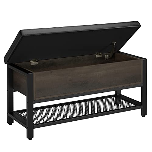 HOSTACK 40" W Storage Bench, Entryway Shoe Bench with Cushion, Dark Brown | Wood Metal Bench with Flip-Open Hidden Storage, Ottoman Bench with Padded Seat & Shoe Rack for Hallway, Bedroom, Living Room - color: Dark Brown