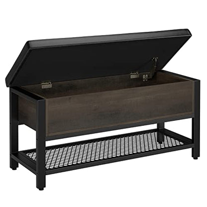 HOSTACK 40" W Storage Bench, Entryway Shoe Bench with Cushion, Dark Brown | Wood Metal Bench with Flip-Open Hidden Storage, Ottoman Bench with Padded Seat & Shoe Rack for Hallway, Bedroom, Living Room - color: Dark Brown