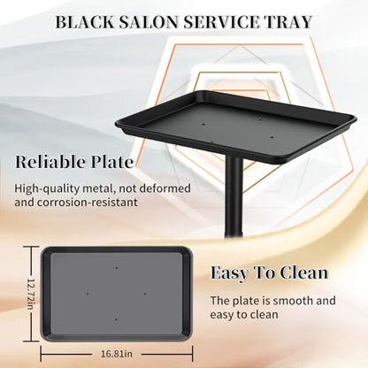 Salon Tray on Wheels, Black Salon Tray Cart with Adjustable Height, Tattoo Rolling Tray, Metal Service Instrument Storage Tray for Salon&Home Use - color: Black