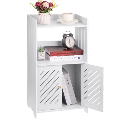 Bathroom Storage Cabinet, 3-Tier Bathroom Floor Cabinet, Small White Floor Cabinet Freestanding Organizer with Door and Shelf, for Bathroom, Living Room, Entryway, Kitchen, Hallway Small Space