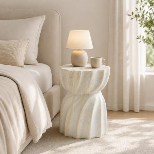 Stone Side Table,Round Faux Marble Side Table,Modern Small Stone End Table for Balcony (White-13.8"-9) - color: White-13.8"-9