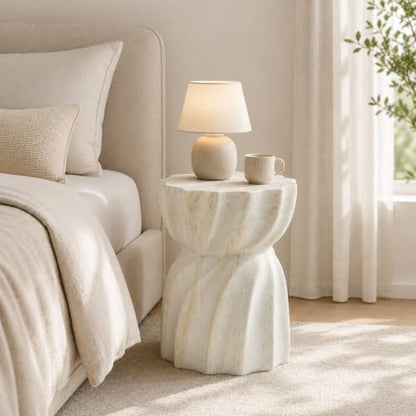 Stone Side Table,Round Faux Marble Side Table,Modern Small Stone End Table for Balcony (White-13.8"-9) - color: White-13.8"-9