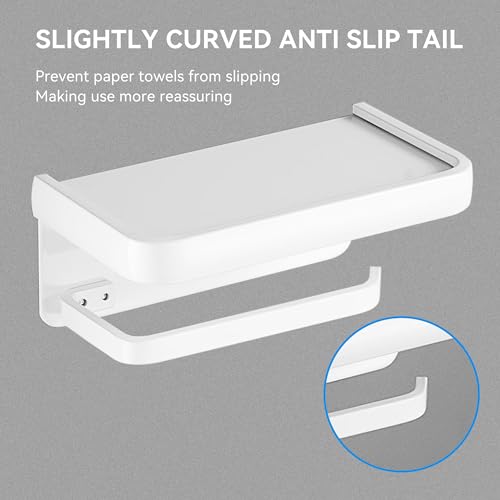 Toilet Paper Holder with Phone Shelf, Adhesive or Screw Wall Mount Toilet Tissue Roll Holder-White - color: White