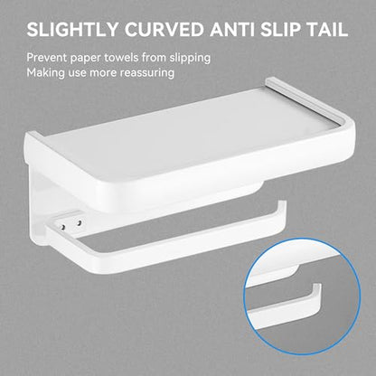 Toilet Paper Holder with Phone Shelf, Adhesive or Screw Wall Mount Toilet Tissue Roll Holder-White - color: White