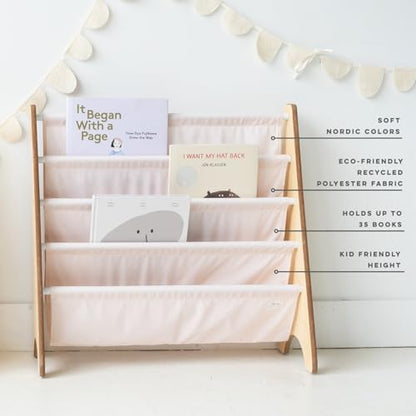 3 Sprouts Recycled Kids Bookshelf, Holds 35 Books, 4-Tier, Pink | Space-saving bookshelf, Children's room, Toddler bookcase organizer, Ages 3+, Book/toy storage, Front-facing, Covers visible - color: Solid Pink