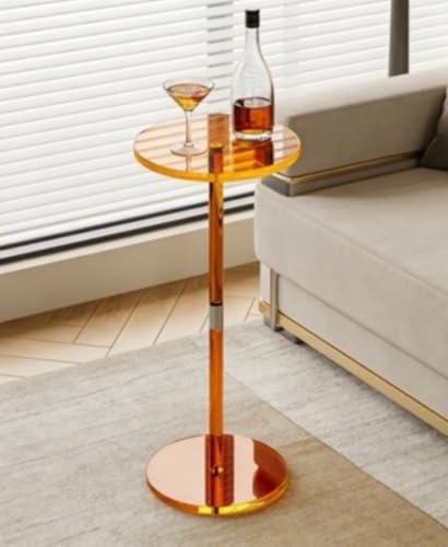 Acrylic Drink Table for Small Spaces, 10" L x 10" W x 21.3" H(Orange) | Drink Side/End Table for Living Room, Round, Easy Assembly