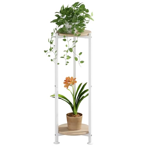 Plant Stand Indoor Corner Tall 2 Tier Metal Modern Flower Storage Plant Shelf Holder for Living Room Balcony Garden,White (2 Tier-White Round)