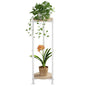 Plant Stand Indoor Corner Tall 2 Tier Metal Modern Flower Storage Plant Shelf Holder for Living Room Balcony Garden,White (2 Tier-White Round)