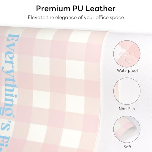 Checkered Pattern Desk Pad Protector, 35.5 x 13'' Aesthetic Mouse Mat for Desktop, Waterproof PU Leathe Non-Slip Desk Writing Pad for Office and Home, Light Pink and Blue - color: Light Pink and Blue