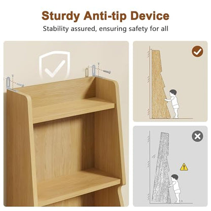 Hoctieon 5-Tier Open Bookcase and Bookshelf with LED Light, Floor Standing Display Storage Shelves, Wood Modern Display Organizer for Home Office, Living Room, Bedroom, Study, Yellow Oak