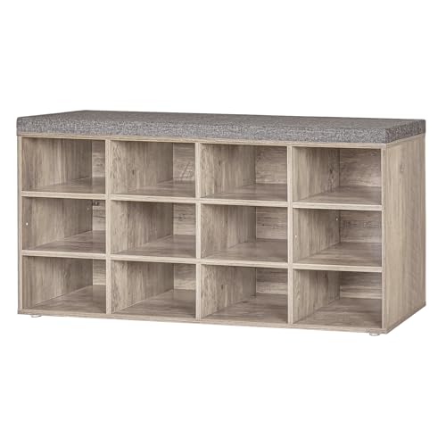 Shoe Storage Bench with Cushion, 40.9" Cubby Shoe Rack, 12-Cubby | Entryway Shoe Organizer Bench, Adjustable Shelves for Boots, Removable Washable Cushion, Closet/Hallway/Bedroom, Greige - color: Greige, size: 12 Cubby