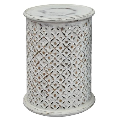 Jofran Global Archive Drum Table - Antique White, 17" W X 17" D X 23" H, Finish, (Set of 1) - color: Antique White