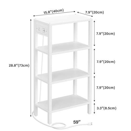 TUTOTAK Narrow Side Table Set of 2, Small End Table with Charging Station | 4-Tier Skinny Sofa Table, Slim Nightstand, Easy Assembly for Living Room, Bedroom, White TB01BW0802 - color: White, size: 4-tier