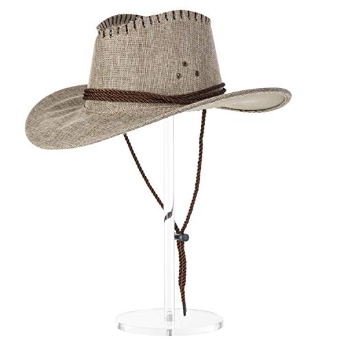 MyGift 16-Inch Cowboy Hat Rack Stand and Wig Holder, Decorative Baseball Cap Organizer, Fedora Display with Pedestal and Sturdy Round Base, Clear Premium Acrylic