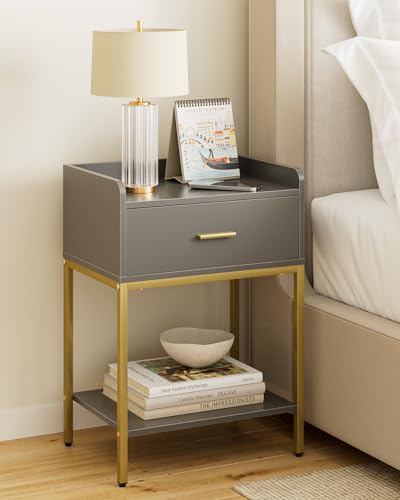 Nightstand,3-Tier Modern Night Stand,Bedside Table with Storage Drawer and Shelf,Small Side Table for Bedroom,Living Room,Gray - color: Grey