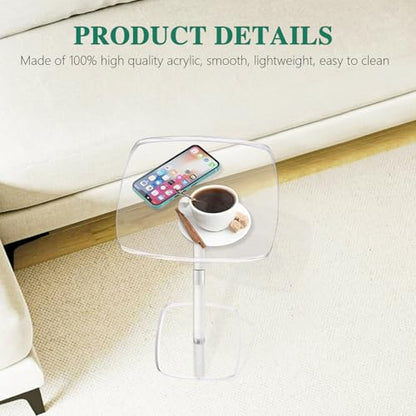 Square Drink Table, 10" Lx10 Wx21.6 H Acrylic Side Table for Small Spaces, Clear Pedestal Side Table, Cocktail Martini Table for Living Room, Bedroom, Sofa, Chair, Clear