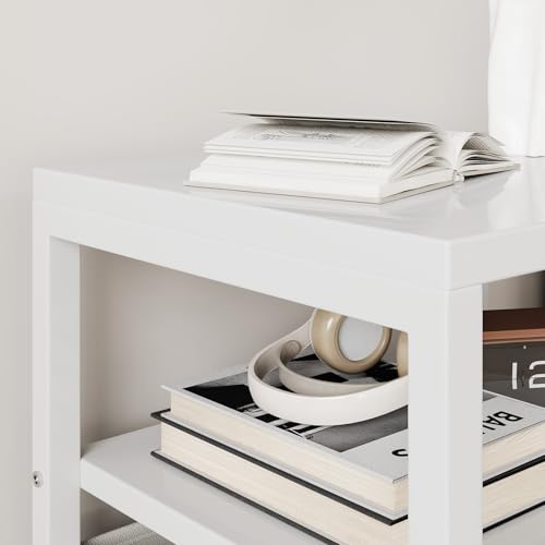 Nightstand 2 Drawers Side Table Modern Bedside End Table | White night stand with 2 fabric drawers, double layer shelf, metal frame, space saving end table for bedroom and living room - size: 2 Drawers, Single Piece