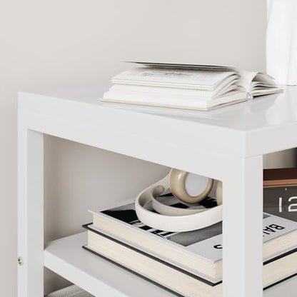 Nightstand 2 Drawers Side Table Modern Bedside End Table | White night stand with 2 fabric drawers, double layer shelf, metal frame, space saving end table for bedroom and living room - size: 2 Drawers, Single Piece