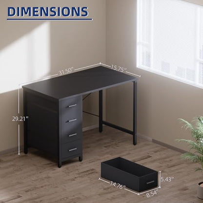 Pamray 32 Inch Computer Desk with 4 Drawers Small Office Desk for Home Bedroom Study Writing Simple Modern Computer Table Grey - color: Grey