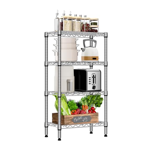M MZG 1000 lbs 4 Tier Shelf Metal Storage Shelves Wire Rack Closet Organizers with PP Board for Garage Kitchen Bathroom Laundry Chrome 11.8" D x 21.7" W x 39.5" H - color: Chrome, size: 4 tier, 11.8" D x 21.7" W x 39.5" H