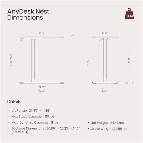 TopJob ANYDESK NEST Mobile Standing Desk, Portable with Hidden Wheels Non Folding, Sit Stand Desk, Computer Workstations, Home Use, Couch Side Table, Bedside Table, Kitchen Prep Table (Noir) - color: Noir