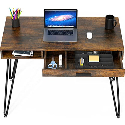 SHW Home Office Computer Hairpin Leg Desk with Drawer, Rustic Brown - color: Rustic Brown