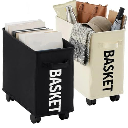 AceOrbit Under Desk Rolling Storage Basket with Wheels; Foldable Space-Saving Organizer for Books, Files & Office Supplies, 21l Lightweight Desk Storage for Home, Dorm & Office