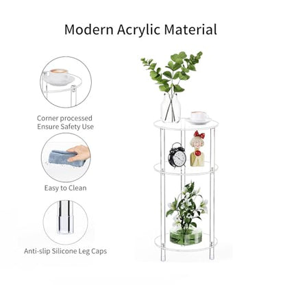 Clear Round Acrylic Side Table for Small Spaces, 11.81" L x 11.81" W x 24.6" H, 3 Tier Small Modern Drink End Table Nightstand, Minimalist Bedside Table for Living Room, Bedroom, Bathroom - size: 3 Tier 1-Pack (24.6"H)