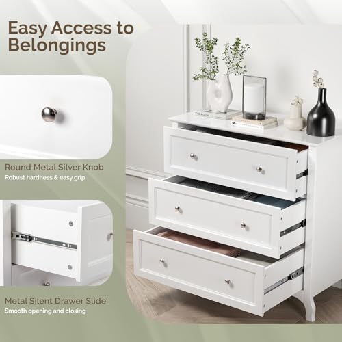 Bonnlo 31.5" W White Nightstand 3 Drawer Chest, Night Stand for Bedroom, Large Nightstand Wood Bedside Table with Drawers, 31.5" W*15.75" D*31.5" H - color: Painted White-31.5"w