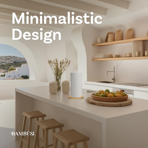 Paper Towel Holder - Wooden Countertop Stand with Non-Slip Wood Base, Minimalistic Modern Style for Kitchen, Home, Office (White) - color: Bamboo/White