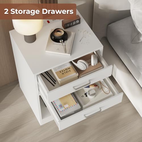 ADORNEVE White Nightstand Set of 2,Night Stand with Charging Station | Bedside Table with Drawers,Night Stands for Bedrooms Set of 2,Bed Side Tables Bedroom Set of 2 - color: White
