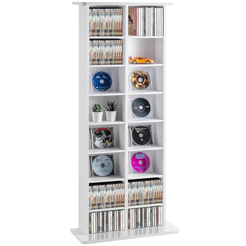 VEVOR Media Storage Cabinet, 8-Layer DVD Shelf, Adjustable CD Shelves 16 Compartments, Protects & Organizes Music, Movie, Video Games or Memorabilia Collections, White - color: White, size: 21.97 x 8.74 x 50.98 inches