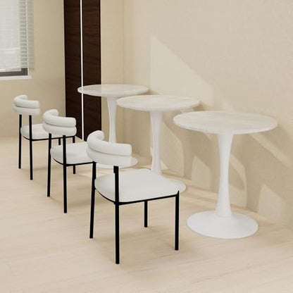 27.6" Marble Round Tulip Table, Mid-Century Modern Style Dining Table with White Pedestal Base for 2-4 People, Featuring A Marble Tabletop for Kitchen, Dining Room, Cafe (Grayish White) - color: Grayish White#white