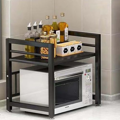 Microwave Oven Rack, Microwave stand,Adjustable Shelf with 6 Hooks Microwave Shelf, Microwave Rack, Extendable Kitchen Microwave Stand, Microwave Stand with Storage (shelf 001)