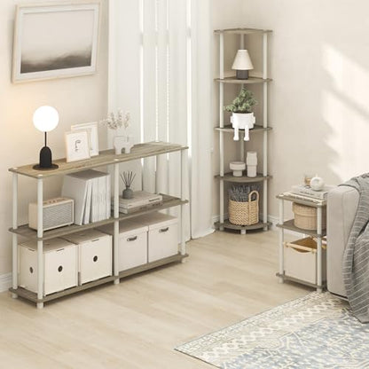 Furinno Turn-N-Tube 3-Tier Toolless Side Table, Narrow Printer Stand with Open Shelf, End Table, Night Stand, for Living Room, Bedroom, Light Oak - color: Light Oak/White