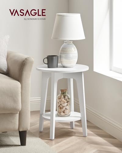 VASAGLE MAEZO Collection - Side Table, 2-Tier Small Round End Table, Nightstand with Tapered Legs, Curved Transitions, for Small Spaces, Living Room, Bedroom, Cloud White ULET283T14 - color: Cloud White, size: 1 pack