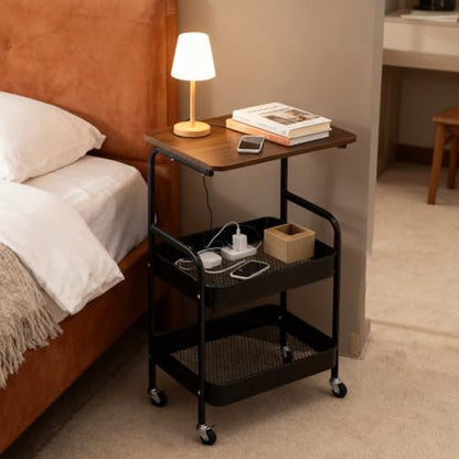 3-Tier Rolling Storage Cart with Wooden Top, Mobile Organizer on Wheels | Keeps books, folders and daily essentials neatly organized while adding convenient workspace in any room.