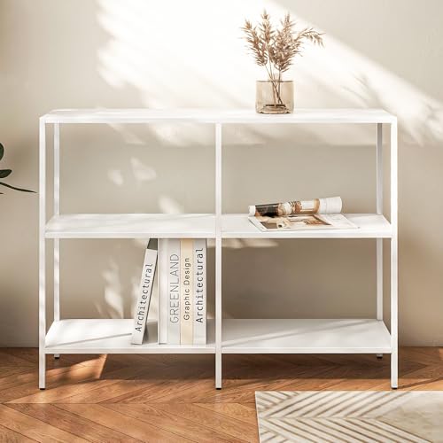 HDANI 39.4 Inch Metal Console Table with 3 Tier Strage Shelves,Narrow Entryway Table,Modern Sofa Tables for Entryway, Living Room,Bedroom,White - color: White, size: 39.37×11.81×31.5in