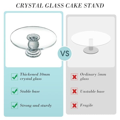 Uten Crystal Glass Cake Stand 11" for Cupcake, Birthdays, Weddings | Clear Cake Pedestal Stand and Serving Plate, Flat Top Surface, Dessert Tray with Heavy Glass, Elegant Gift, Dishwasher Safe - color: Crystal Glass