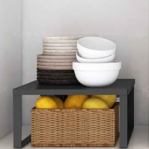 Stackable Cabinet Shelf Organizer Counter Storage Spice Rack Metal Space Saving for Kitchen Pantry Cupboard Countertop Bathroom Bedroom Under Sink Office, Black - Large - size: Large, Pack 1