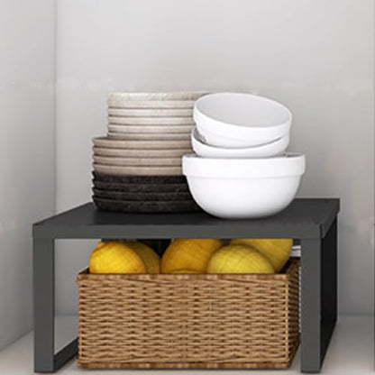 Stackable Cabinet Shelf Organizer Counter Storage Spice Rack Metal Space Saving for Kitchen Pantry Cupboard Countertop Bathroom Bedroom Under Sink Office, Black - Large - size: Large, Pack 1
