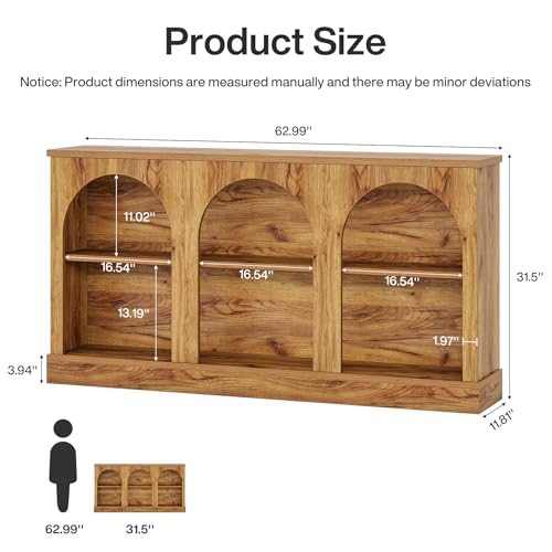 Tribesigns Farmhouse Console Table, 63-Inch Long 3-Tier Entryway Table with Storage, Wooden Rectangular Sofa Table Behind The Couch for Entrance, Hallway, Living Room, Natural Wood - color: Natural Wood
